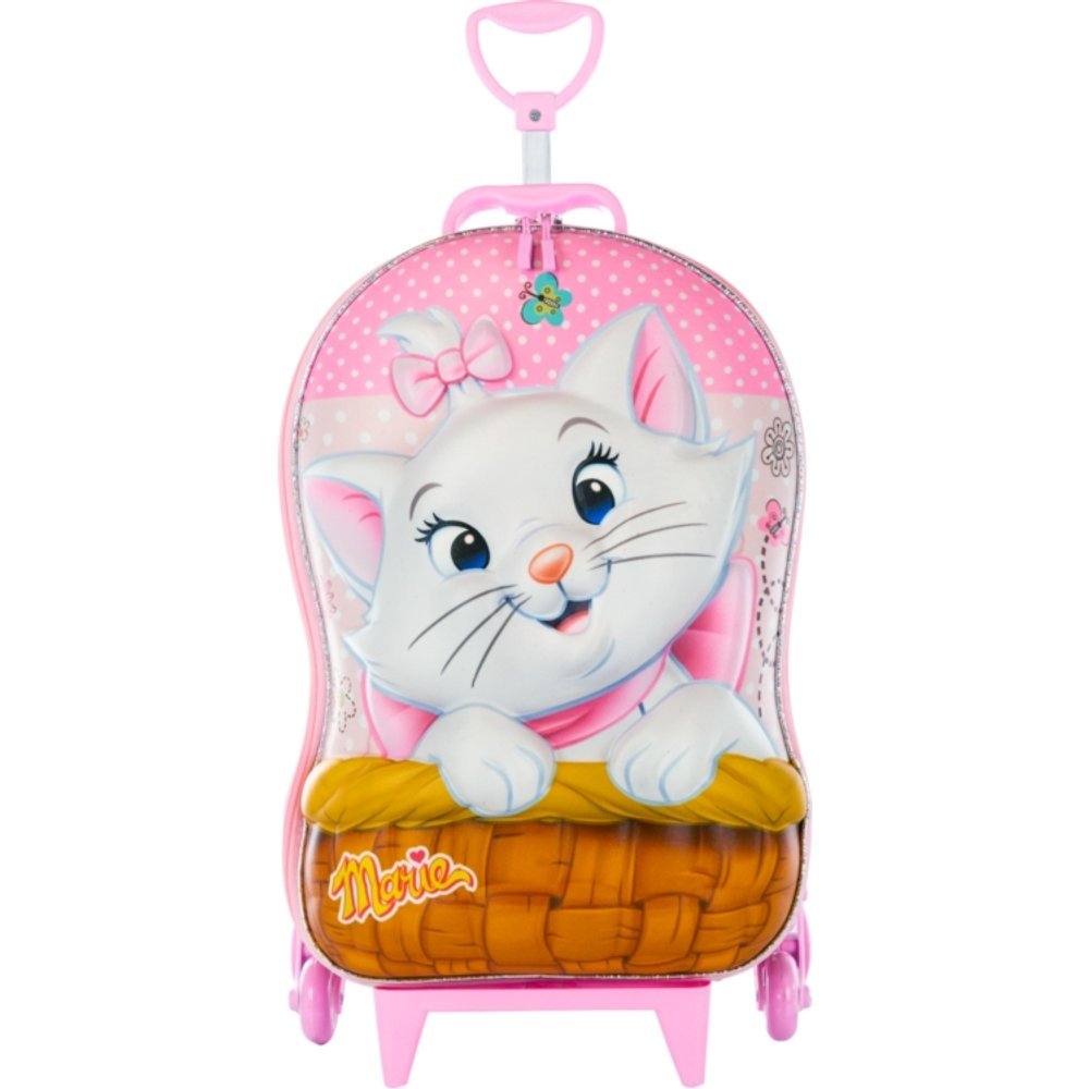Mochila Mala Infantil  3D com 3 Rodinhas Barbie pegasus /pequena sereia/ Gatinha marie/ princesa disne menina rosa