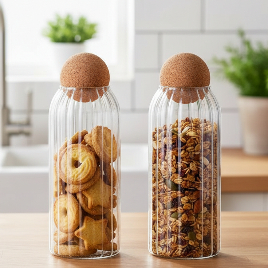 Pote Hermético De Vidro Frisado Tampa Cortiça Elegante E Prático em Oferta na Shopee