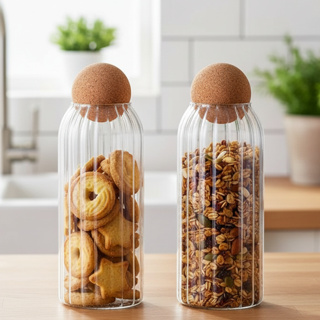 Pote Hermético De Vidro Frisado Tampa Cortiça Elegante E Prático em Oferta na Shopee