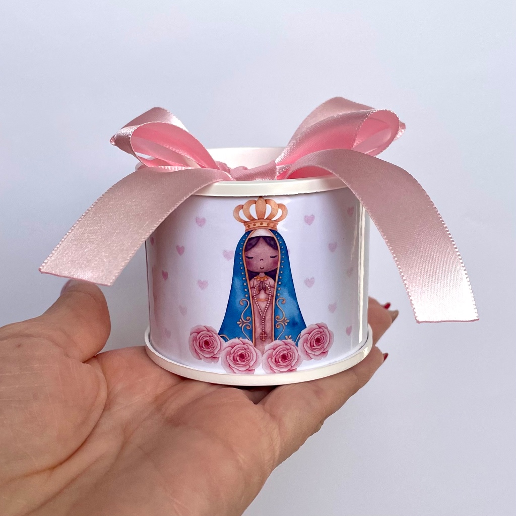 Kit Mini Tubolata personalizadas Nossa Senhora Aparecida I Lembrancinha tamanho 5x6 Tampa de Plástico branca