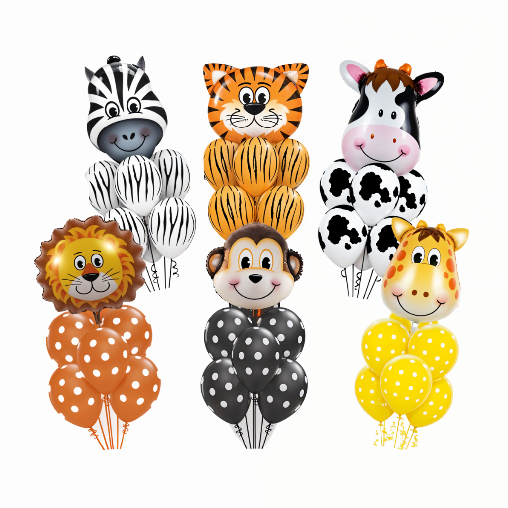 Kit 5 Bexigas Safari + 1 Balão Safari Buquê Arranjo Decoração Festas Aniversários