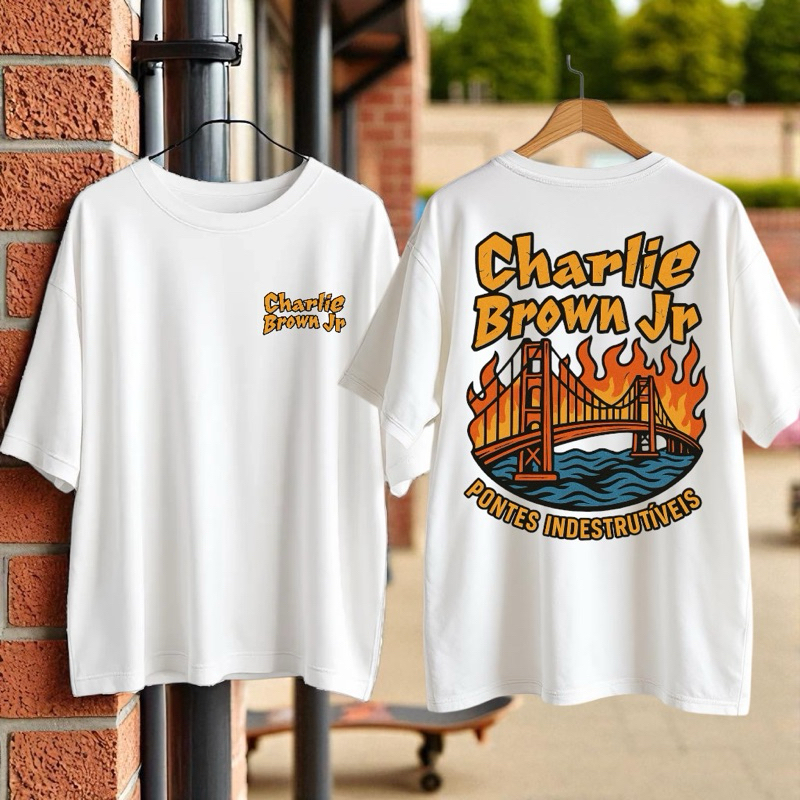 Camiseta Oversized Charlie Brown Jr Pontes Indestrutíveis Blusa Algodão Masculina Lançamento Skatista Streetwear