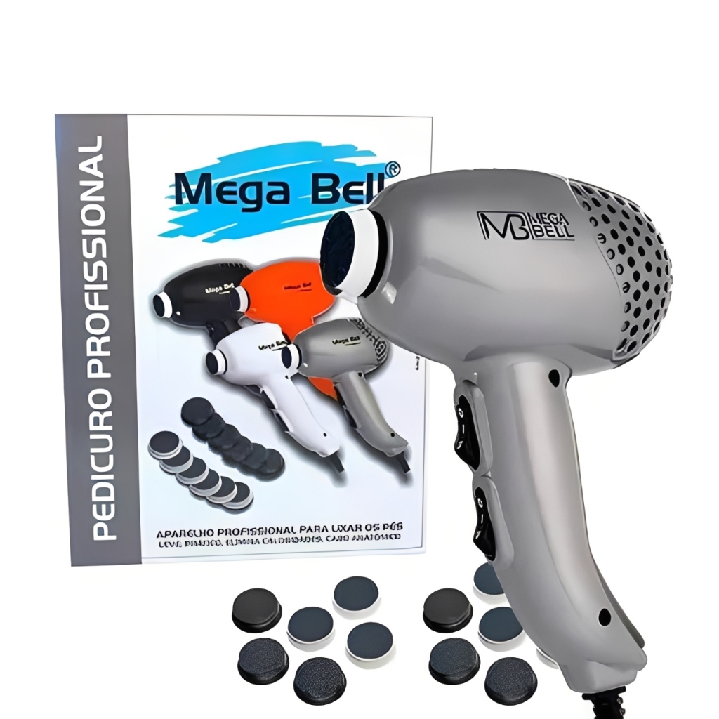 Pedicuro Elétrico Profissional Mega Bell Com 12 Lixas Prata 110 Ou 220V