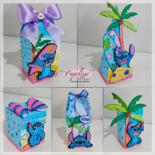 Kit Festa 50 Peças  3D– Lembrancinhas Caixinhas Personalizadas - Aniversário Stitch Caixa Milk  Pirâmide