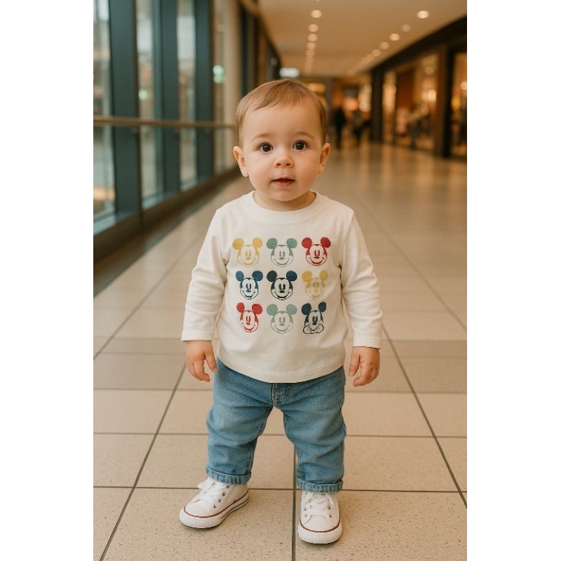 Blusa Baby Gap Mickey Colorido Manga Longa 100% Algodão – Tamanhos 18 e 24 Meses