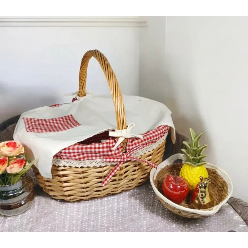 Cesta de Pequinique Redonda Com Tampa Vime Grande Oval Fotos Reais Do Produto
