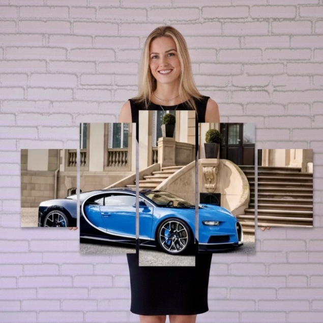 Quadro 5 Peças Mosaico Bugatti Carro Esportivo Milionário - QUADRO MOSAICO PARA SALA ESCRITÓRIO