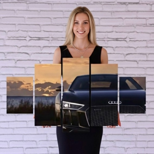 Kit Decorativo Quadro 5 Peças de Carro No Por do Sol Audi R8 Forza Horizon