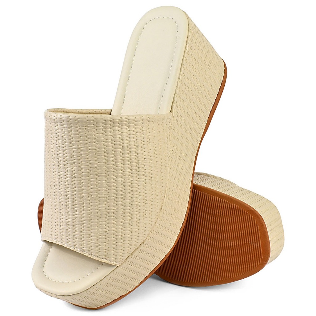 Sandália feminina anabela tamanco confortável blogueira moderna elegante plataforma casual verão