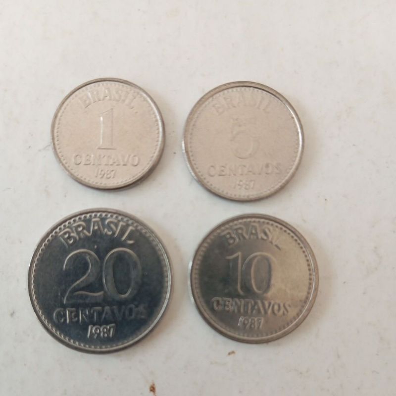 quarteto 1987 - 1 centavo 1987, 5 centavos 1987, 10 centavos 1987 e 20 centavos de 1987