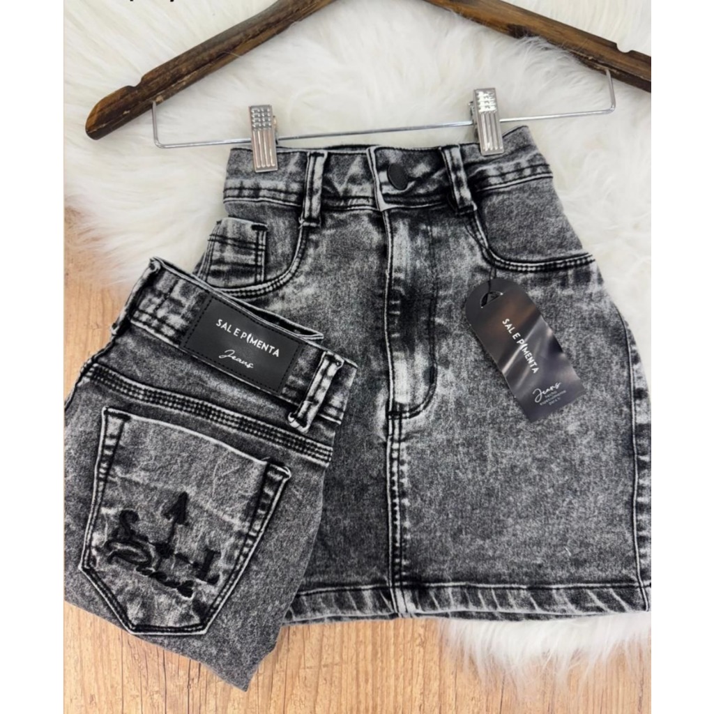 Saia Feminina Jeans Com Elastano Sal e Pimenta , Pimenta Doce, Pimenta Original, Saia Feminina De Cordinha