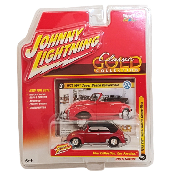 miniatura Johnny Lightning 1975 volkswagen super beetle convertible - fusca conversível - escala1/64