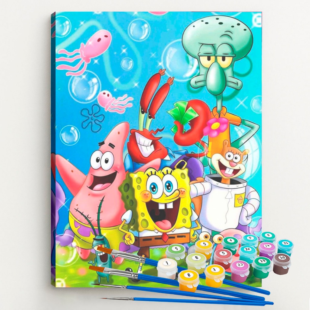 Kit Pintura Numerada Terapêutica - Bob Esponja 40x50cm em Oferta na Shopee