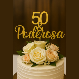 Topo de Bolo “ 50 e Poderosa?” – Espelhado Luxo 🎉 em Oferta na Shopee