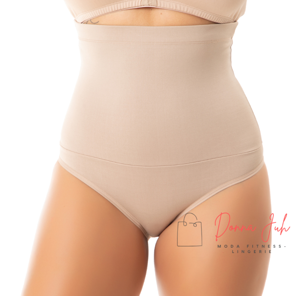 Calcinha Modeladora Feminina Cintura Alta – Suplex Premium Cós 24 cm Preto e Nude Donna Juh