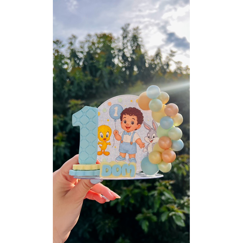 vela mini cenário baby looney tunes menino biscuit/festa mini cenário baby looney tunes — imagem 2 de 2