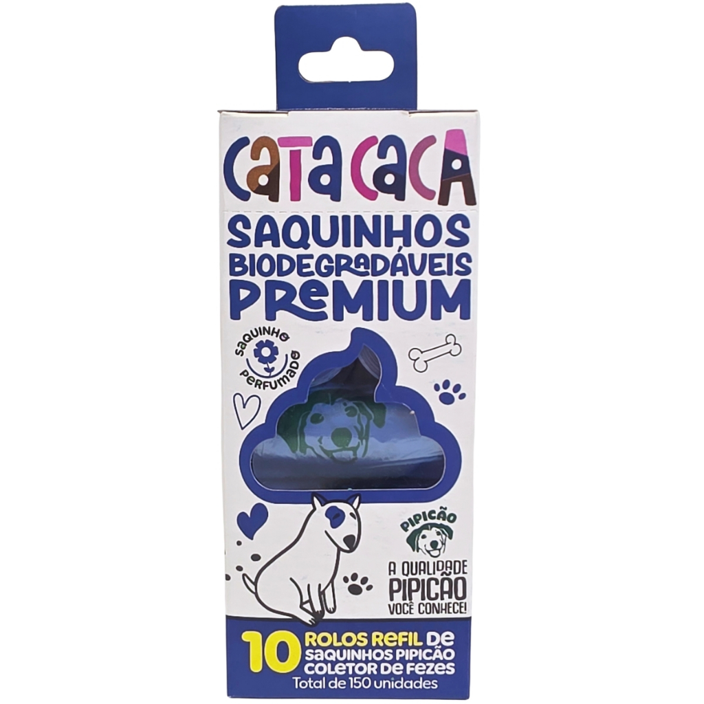 Kit 10 Rolos de Saquinhos Higiênicos Perfumados Azul Biodegradáveis Cata Caca Pipicão