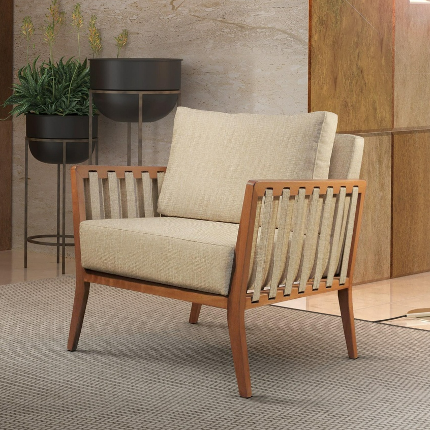 Poltrona Decorativa Helena Madeira Maciça Castellar Móbile em Oferta na Shopee