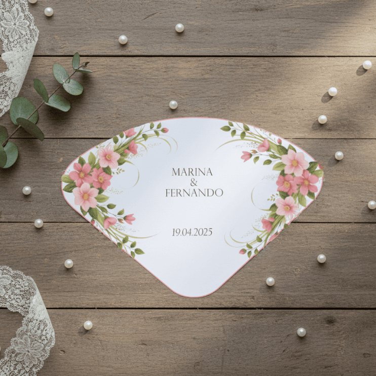 Ventarola Casamento Flores Rosas Personalizada | Leque de Mão Romântico & Delicado | Floral Rosa