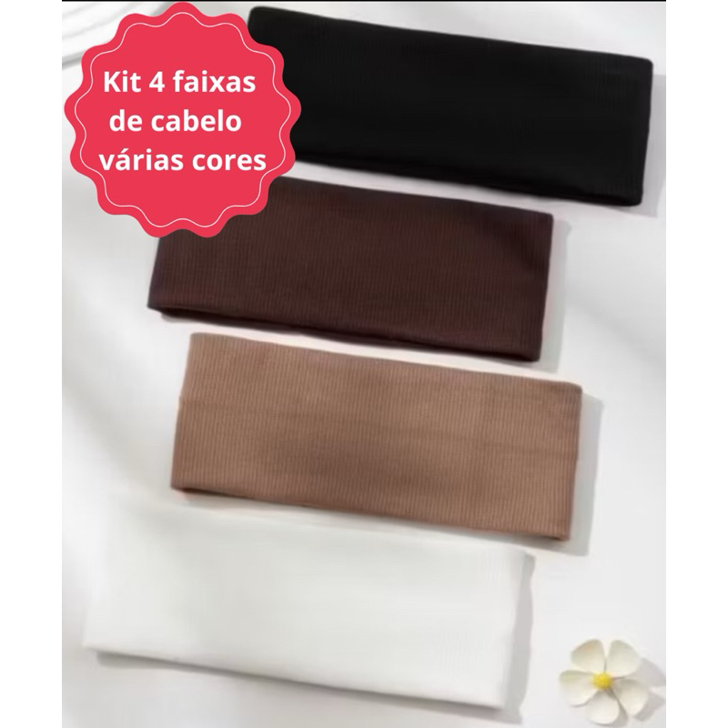 4 faixas de cabelo penteados e esportes branco, preto, marrom claro e marrom escuro
