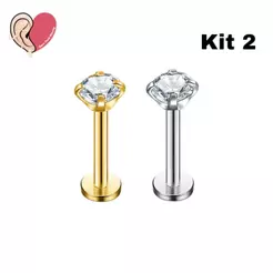 Kit 2 Piercing Labret Ponto De Luz Helix Tragus Conch Aço Cirúrgico KA101