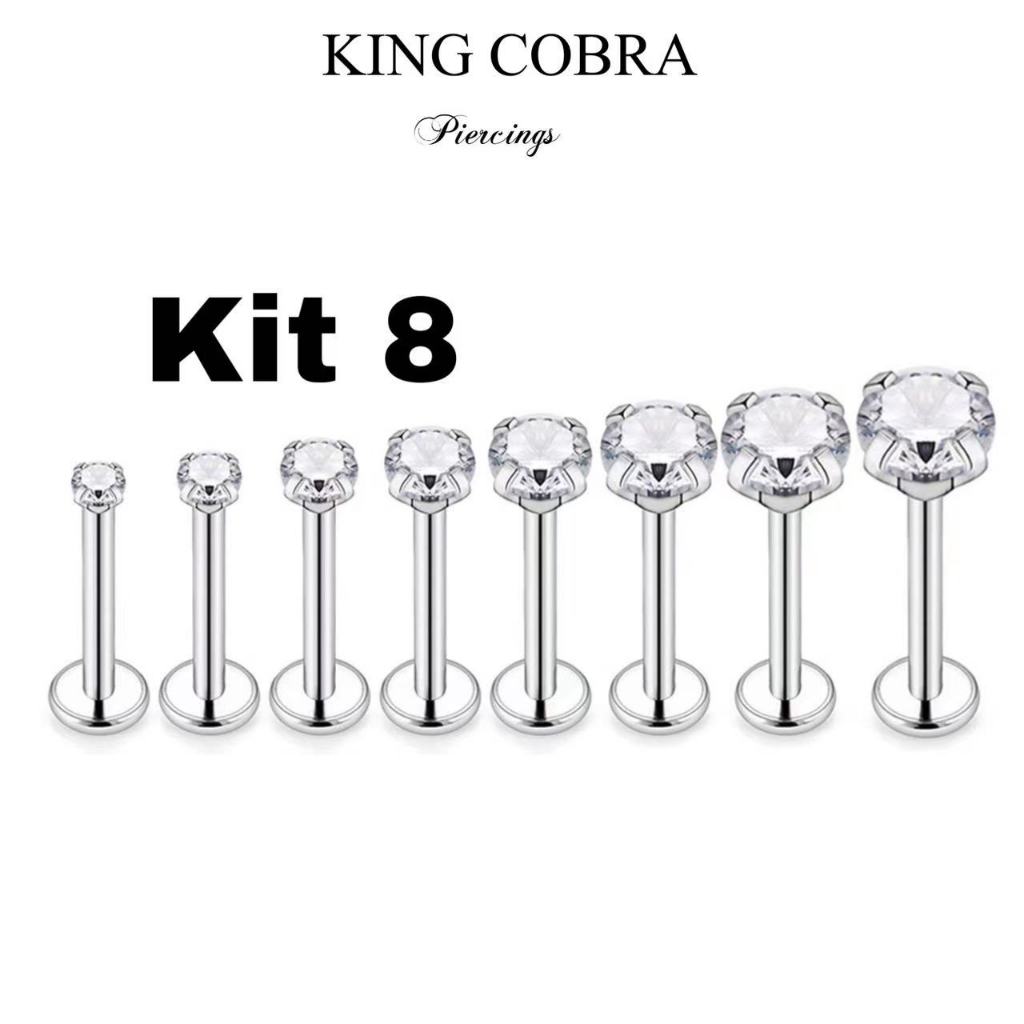 Kit8 Piercing Labret Ponto De Luz Helix Tragus Conch Aço Cirúrgico KA101 em Oferta na Shopee