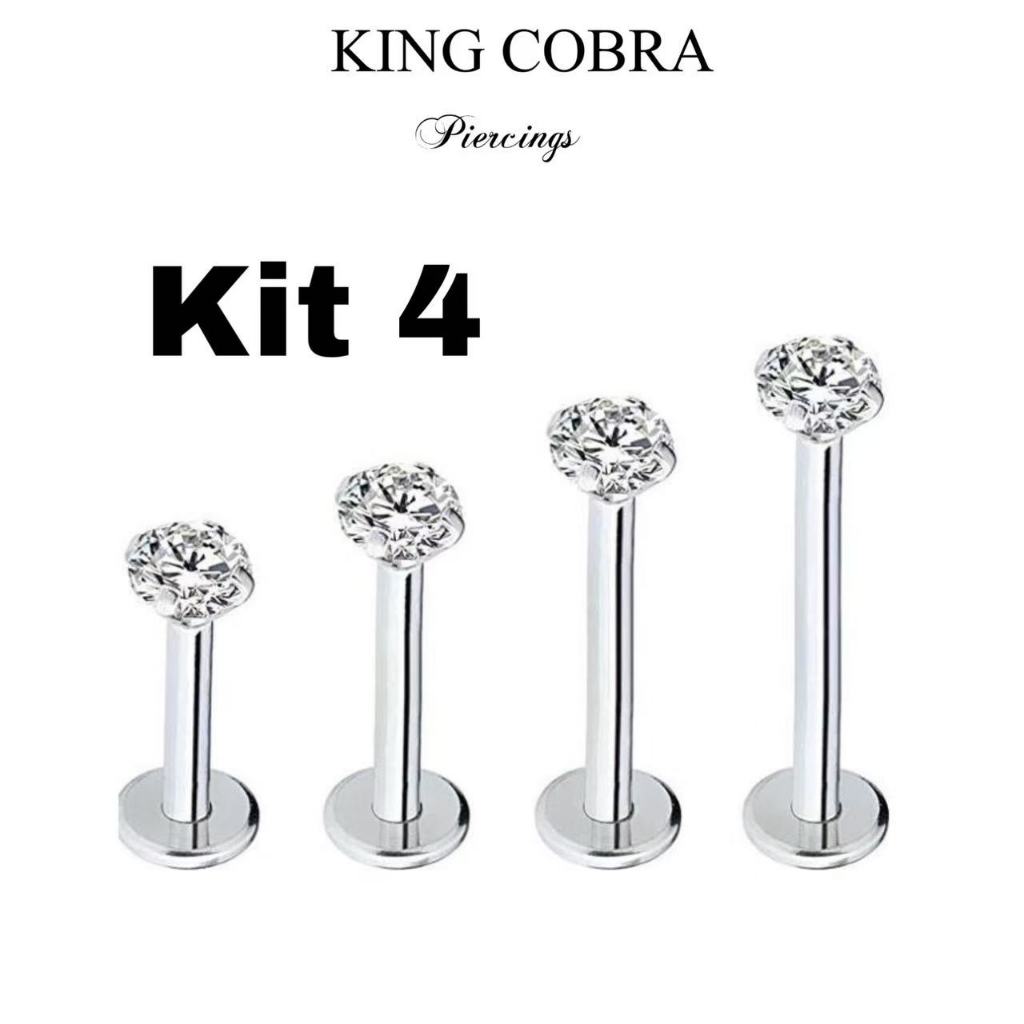Kit4 Piercing Labret  Ponto De Luz Helix Tragus Conch Aço Cirúrgico KA101 em Oferta na Shopee