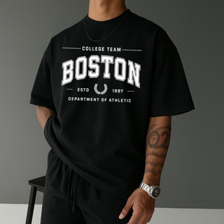 Camiseta Streetwear Masculina Boston College Team Tecido 100% Algodão Estilo Academia Treino Manga Curta Gola Redonda