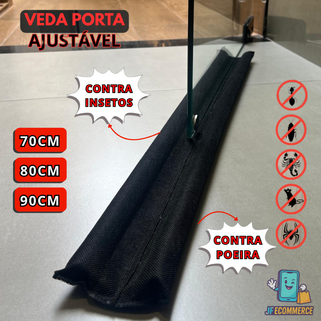 Veda Porta Ajustável Protetor Rolinho Impermeável - Contra Insetos - 70, 80 e 90cm
