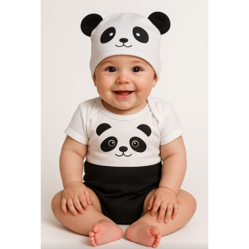 Kit Body Bebê - Urso Panda com Touquinha 1 em Oferta na Shopee