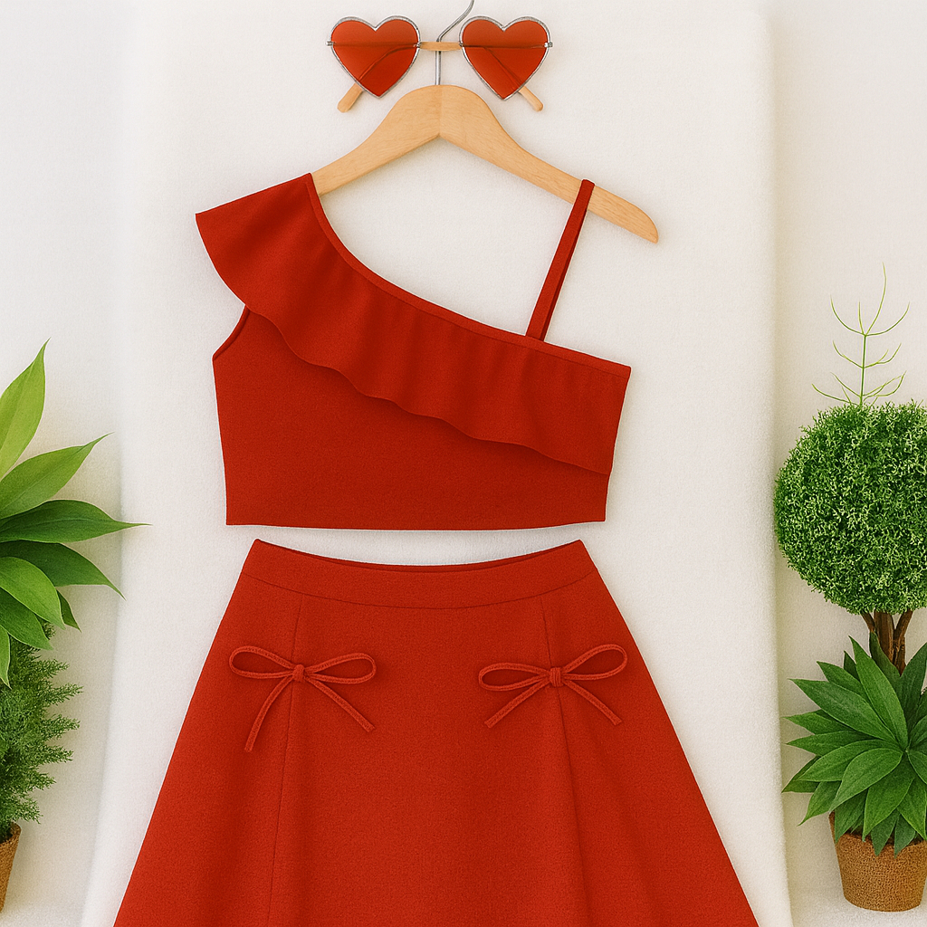 conjunto infantil e juvenil para meninas estilosas saia laço e blusa babado