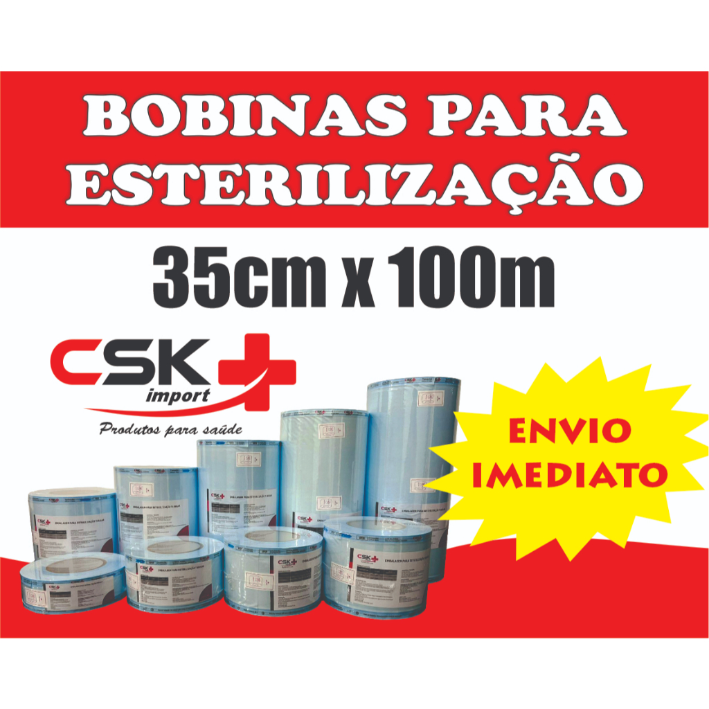 Bobina embalagem esterilização papel grau cirúrgico para autoclave 35x100m CSK IMPORT