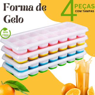 Kit 1, 2 ou 4 Formas de Gelo Cuba Fundo Silicone Tampa Flexível Cubos Picolé Forminha Geladeira Gelatina Sobremesa Drink em Oferta na Shopee