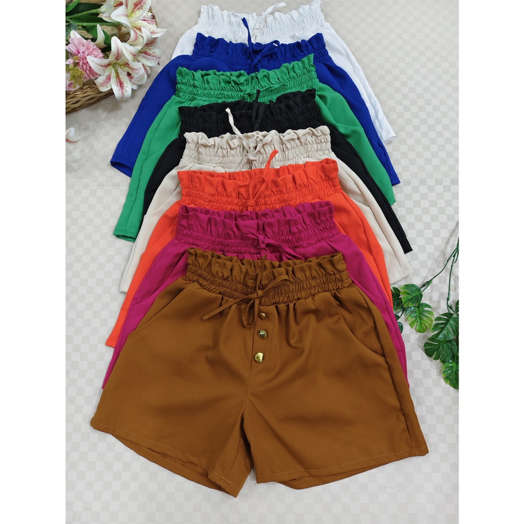 KIT 3 PEÇA Short feminina  detalhe botões por frente, corda e com elastano na parte da cintura,entre 8ALEATÓRIO 3 PEÇA