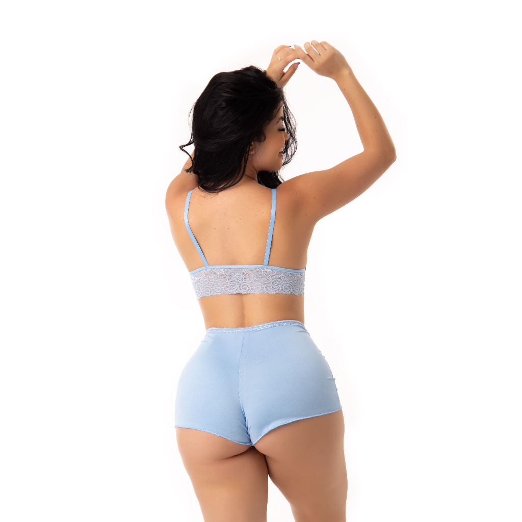 Kit 2 Short Doll Feminino Sensual Cropped Liso Detalhe Em Renda Alça Ajustável — imagem 2 de 2