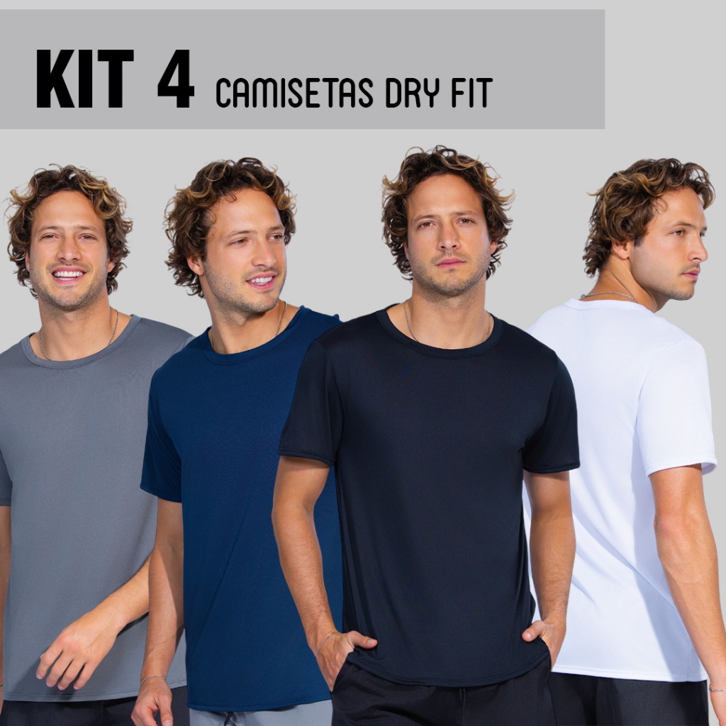 Kit 4 Camisetas Dry Fit Masculina Esportiva Treino Academia Corrida Confortável Secagem Rápida