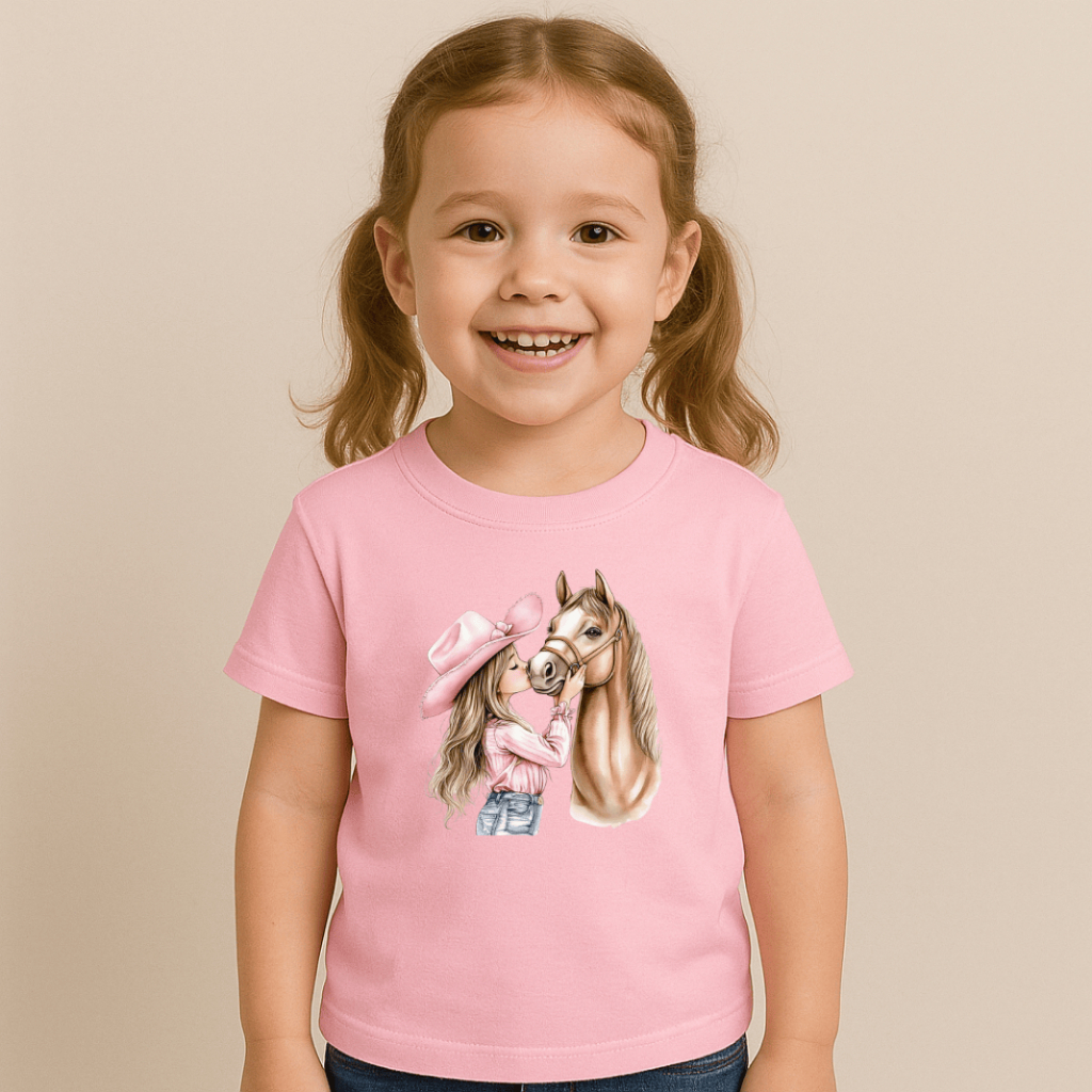 Camiseta Infantil Juvenil Para Menina Cavalo Country Blusa Tshirt Feminina delicada em Algodão