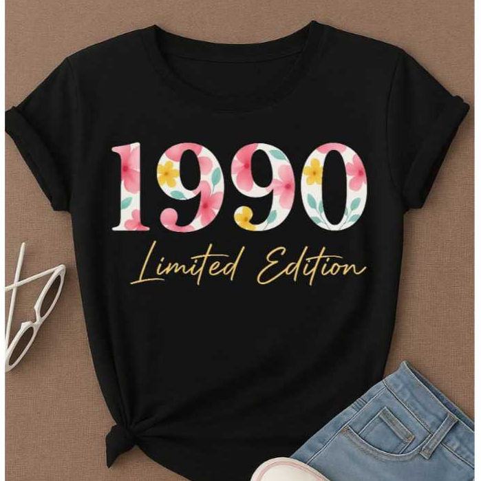 Camiseta Feminina Anos 90 Estampa Floral – Limited Edition Nostalgia Aniversário Presente Retrô em Oferta na Shopee