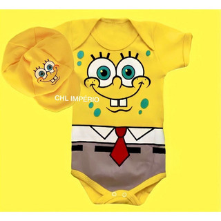 Kit Body Bebê Com Boina Bob Esponja  Mesversario.—Esponja