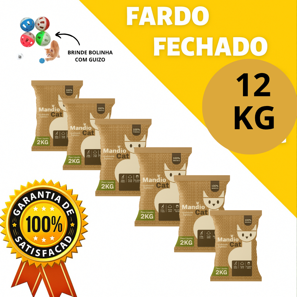Areia de Gato MandioCat Biodegradável 100% Mandioca – Grãos Finos Com Petisco e Brinquedo MAIS BARATA Areia de Gato FULL em Oferta na Shopee