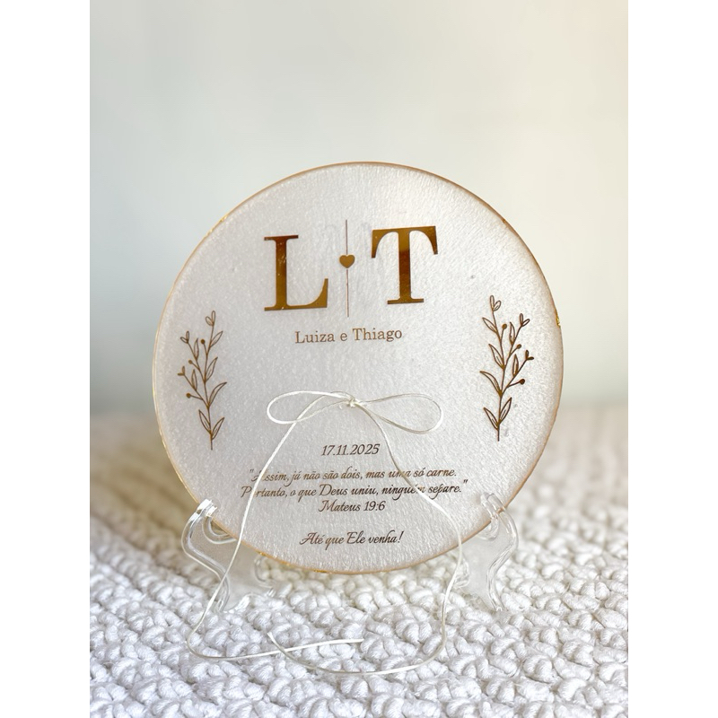 Porta Alianças Personalizado - Branco Perolado e Dourado - 20cm em Oferta na Shopee