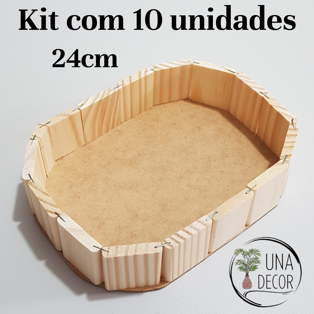 Kit 10 Bandejas Madeira Oval 24cm – Decorativa,Organizadora,Cesta Chocolates,Presente,Kit Spa