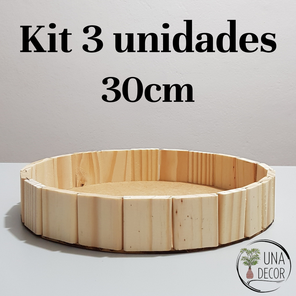 Kit 3 Cestas Bandejas Madeira 30cm - Decoração,Organização,Cesta Café da Manhã,Chocolates,Kit Spa