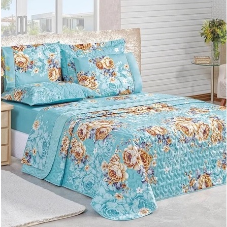 Cobre Leito cocha Casal Dupla Face 3 Peças com Fronhas Estampas Sortidas Decoração