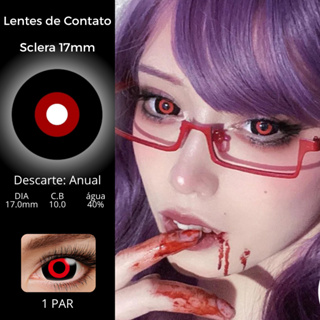 (1 par) Lentes de Contato Mini Sclera 17mm Preta Vermelha Halloween Tokyo Ghoul Jigsaw Jogos Mortais em Oferta na Shopee