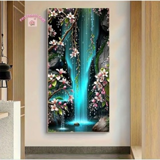 💧 Quadro Decorativo 1 Peça – Cachoeira Azul com Flores – Arte Moderna e Relaxante em Oferta na Shopee