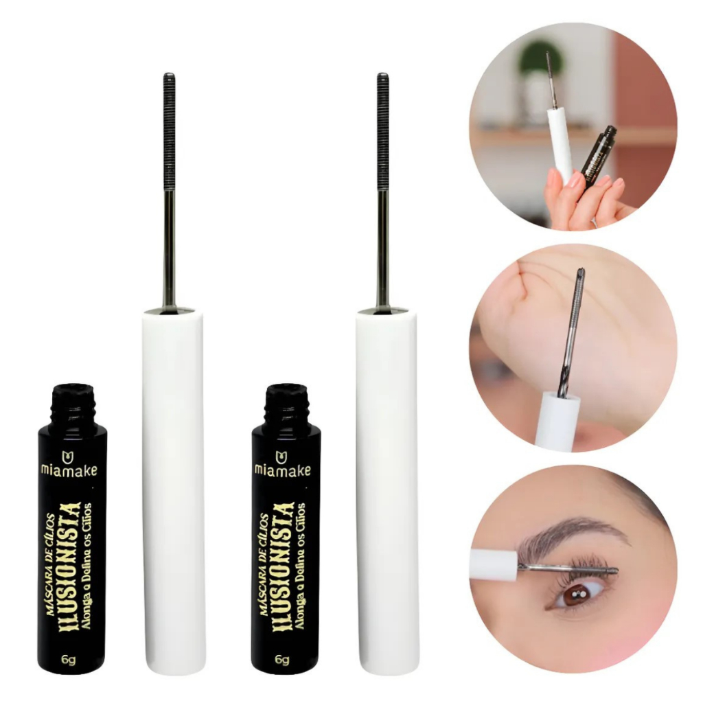 Kit 2 un Máscara de Cílios Rimel Ilusionista Alonga e Define Mia Make 6g Rimeo Pincel Tecnológico Lançamento