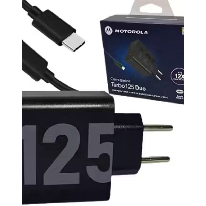Cabo e Carregador Universal Motorola 125W Fast Charging Turbo USB-C Com Todos os