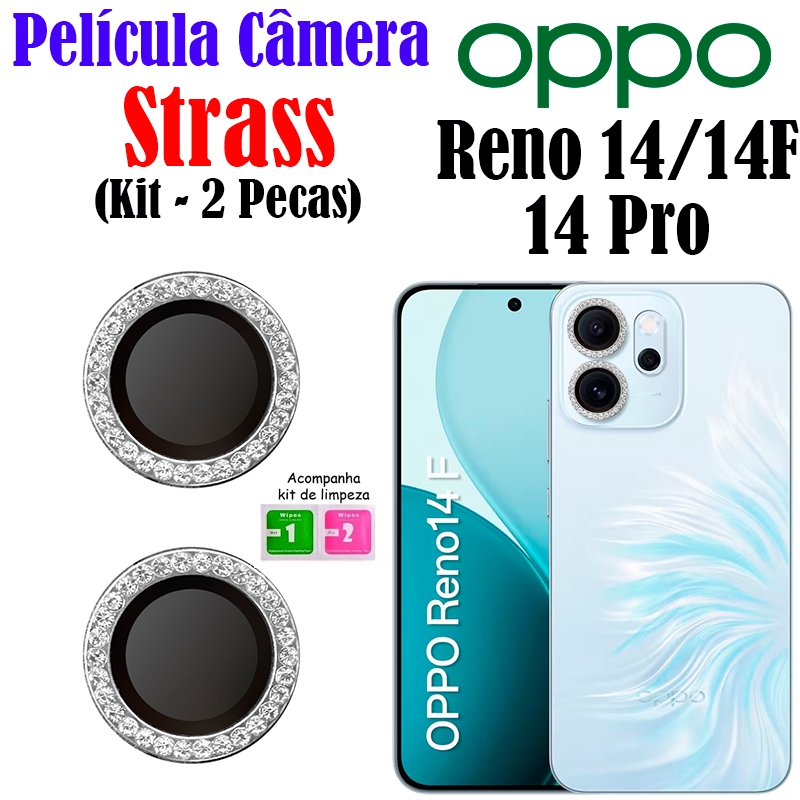 Kit (2 Pecas) Película Câmera Strass Reno 14/14F/14 Rro OPPO Protetor Da Lente Colorido