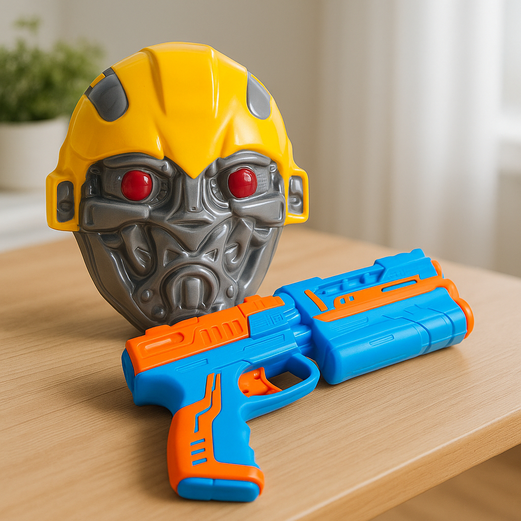 Arminha de Brinquedo Pistola Lança Dardo com Máscara Heroes Kit 8 Peças Tiro ao Alvo Estilo Nerf